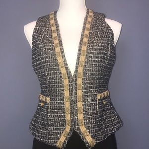 Cache Navy and gold tweed vest size 4